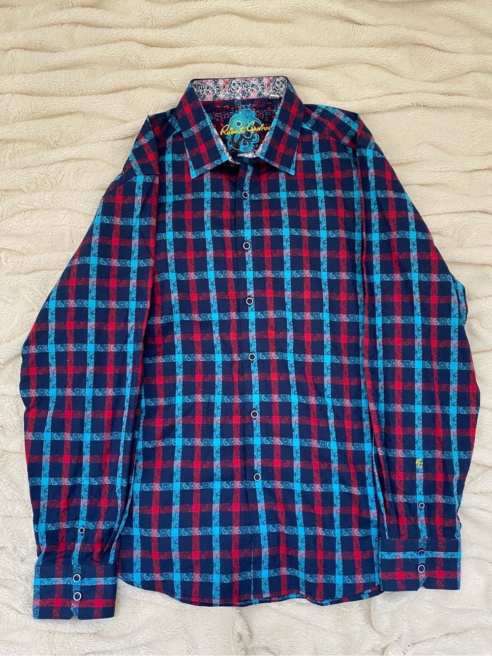 NWOT Robert Graham long-sleeve plaid Classic Fit shirt red blue paisley Sz 2XL